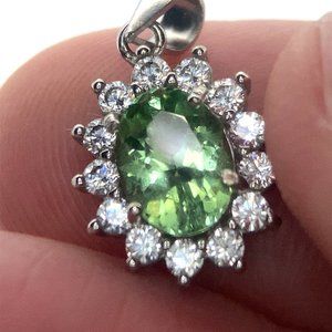 Tsavorite 1.20ct White Gold Finish Solid 925 Sterling Silver Pendant